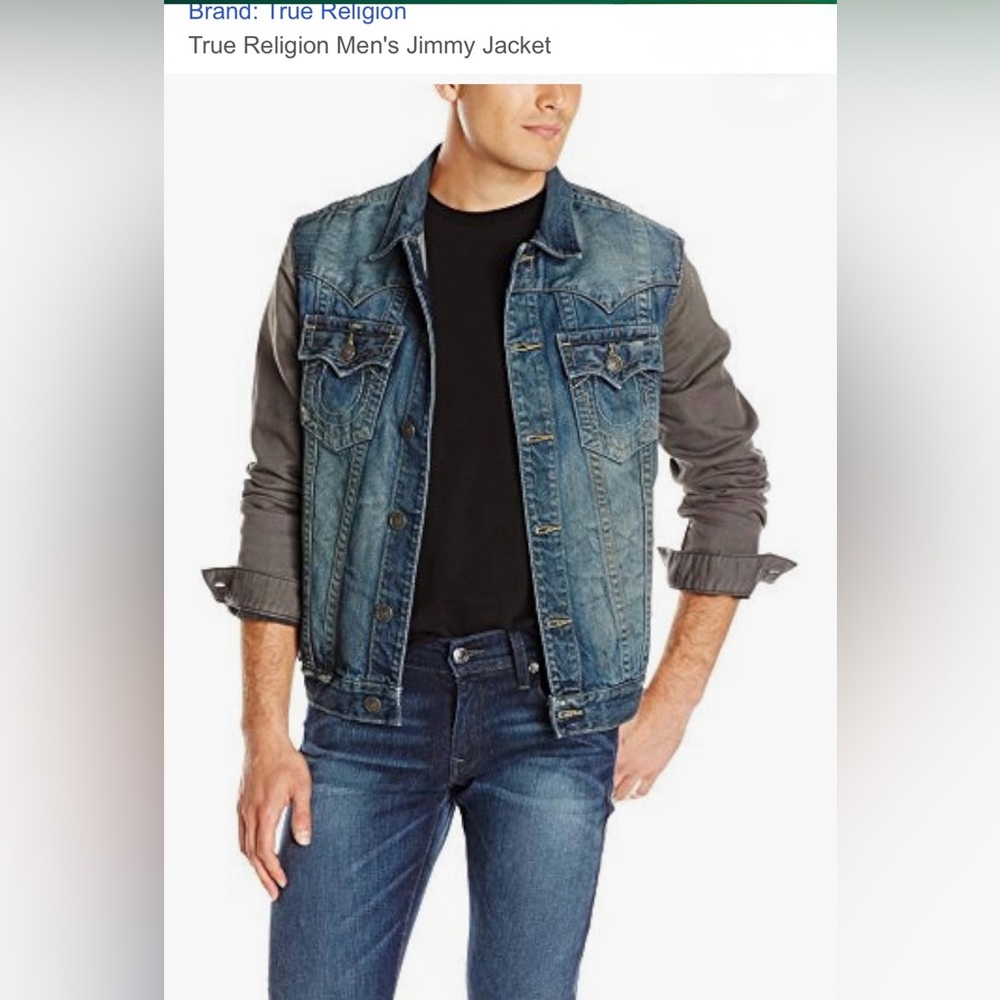 True Religion Distressed Reverse Denim Trucker Jacket in Blue and Grey size L